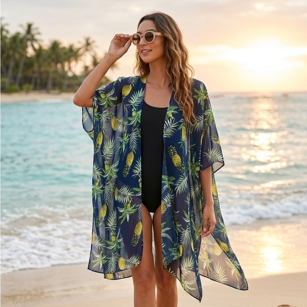 Resort Living Sheer Tropical Pineapple Kimono